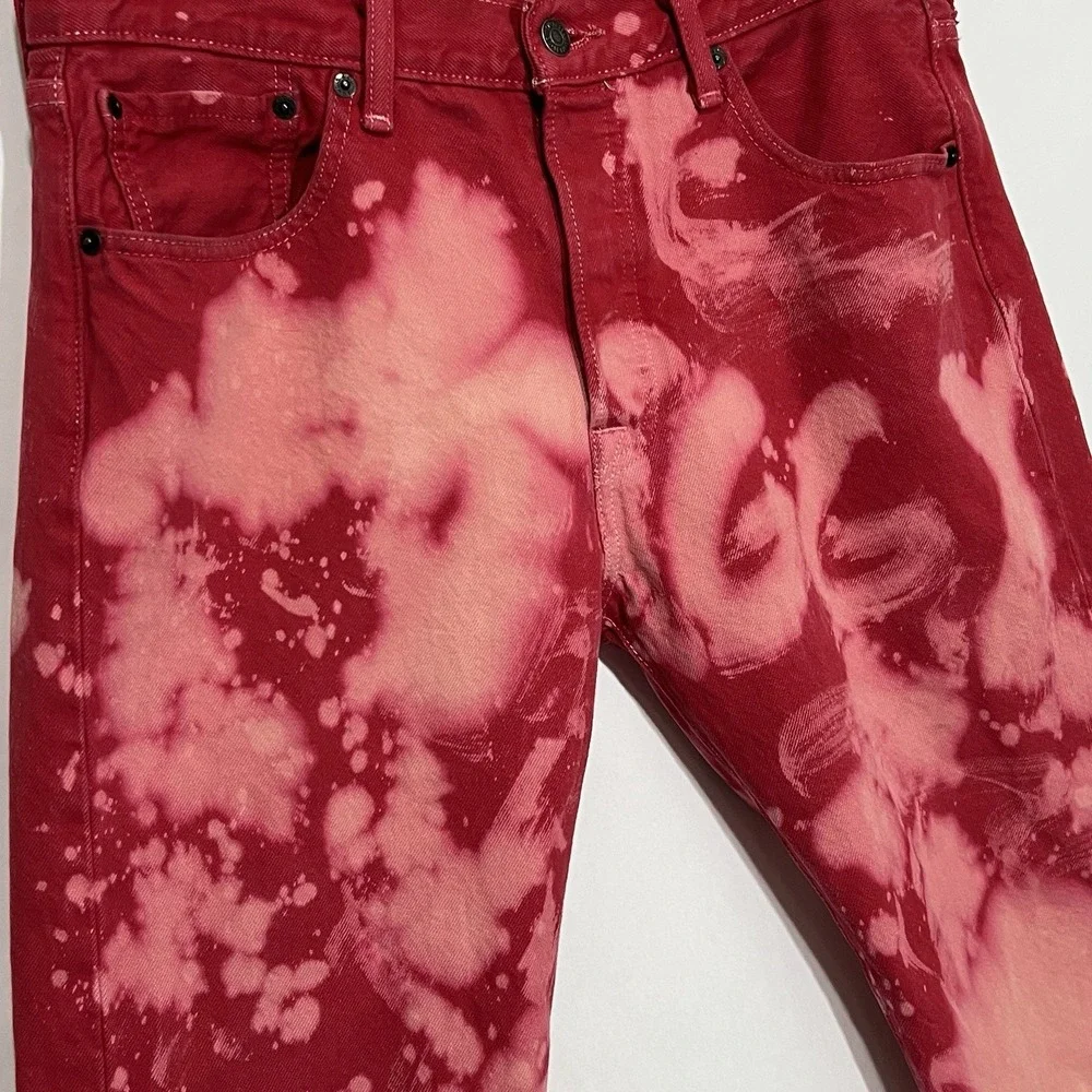 Levis 501 Custom Tie Dye Button Fly Jeans Pink Salmon Red Wash Pants Men 32x32